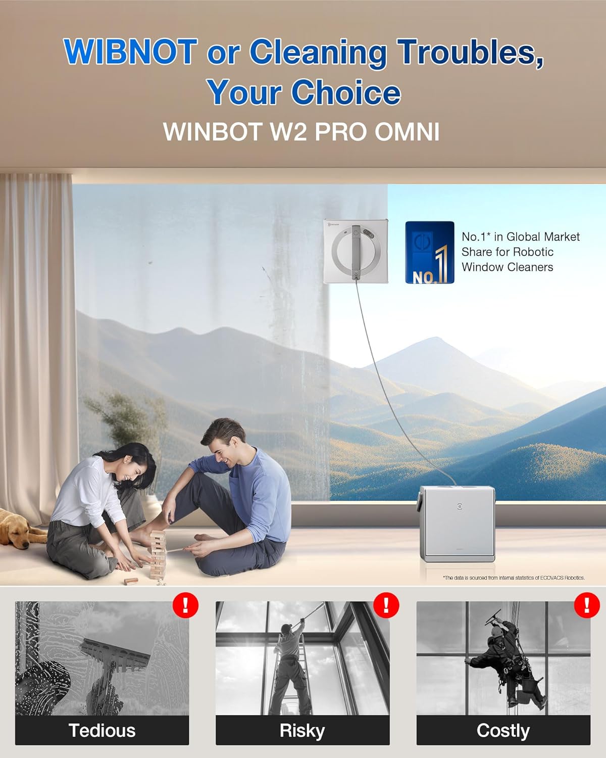 ECOVACS WINBOT W2 PRO Omni Portable Window Cleaning Robot with Multi-Functional Station, Charging While Working, Intelligent Cleaning with Triple Nozzle Water Sprayer, 12-Level Protection